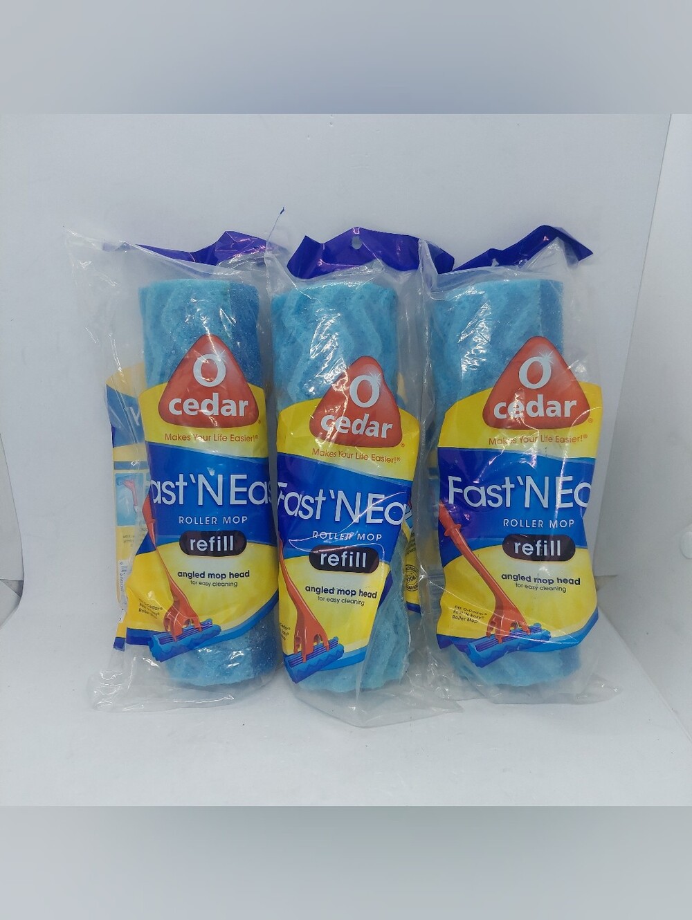O Cedar Fast ‘N Easy Roller Sponge Mop Refill Blue Angled Head Sealed Lot Of 3